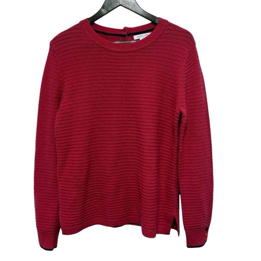 Tabitha Webb Sweater Womens M Pink Red Wool Blend Colorful Buttons Ribbed Knit